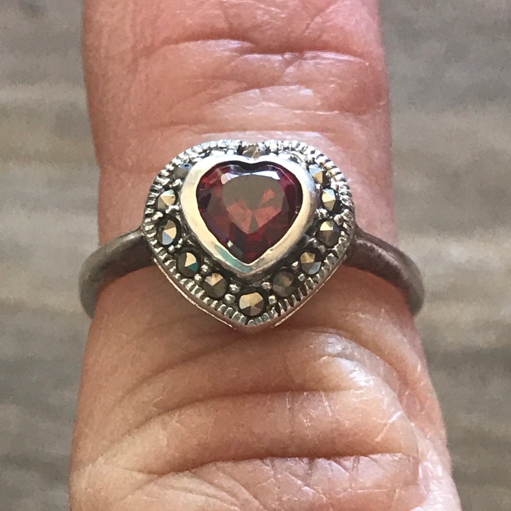 925 Silver Red Heart Ring